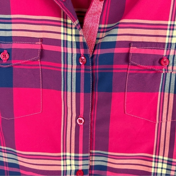 Kuhl Casual Plaid Western Nylon Long Roll Tab Sleeve Button Down Shirt XL Pink - Picture 7 of 16